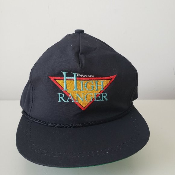 VINTAGE Grace High Ranger Hat Cap Strap Back Baseball Black K Brand Made in USA - Picture 1 of 9